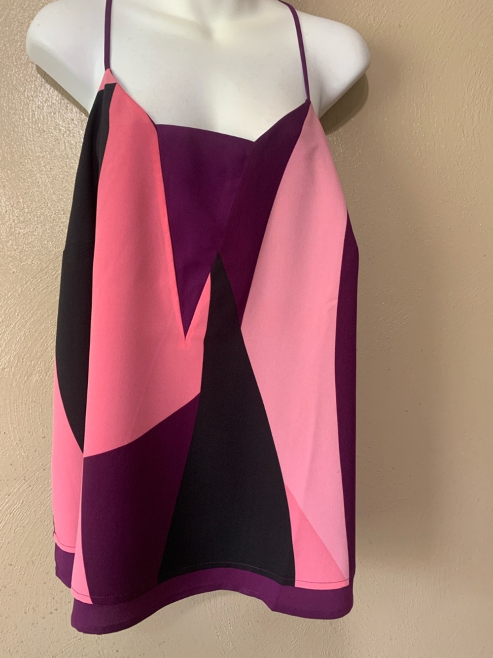 Bar III Pink and Plum Colorblock Spaghetti-Strap Top